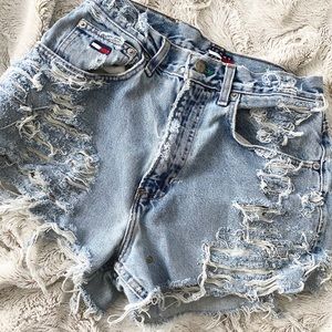 Distressed jean shorts